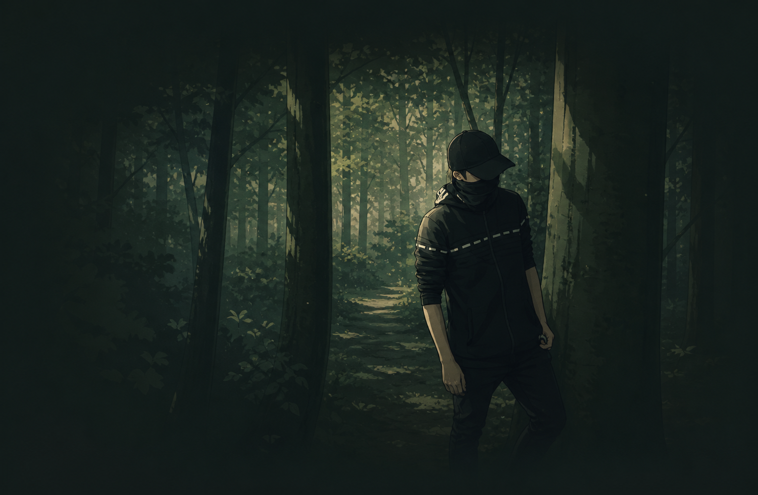 Anime-Charakter im Wald (Dark)