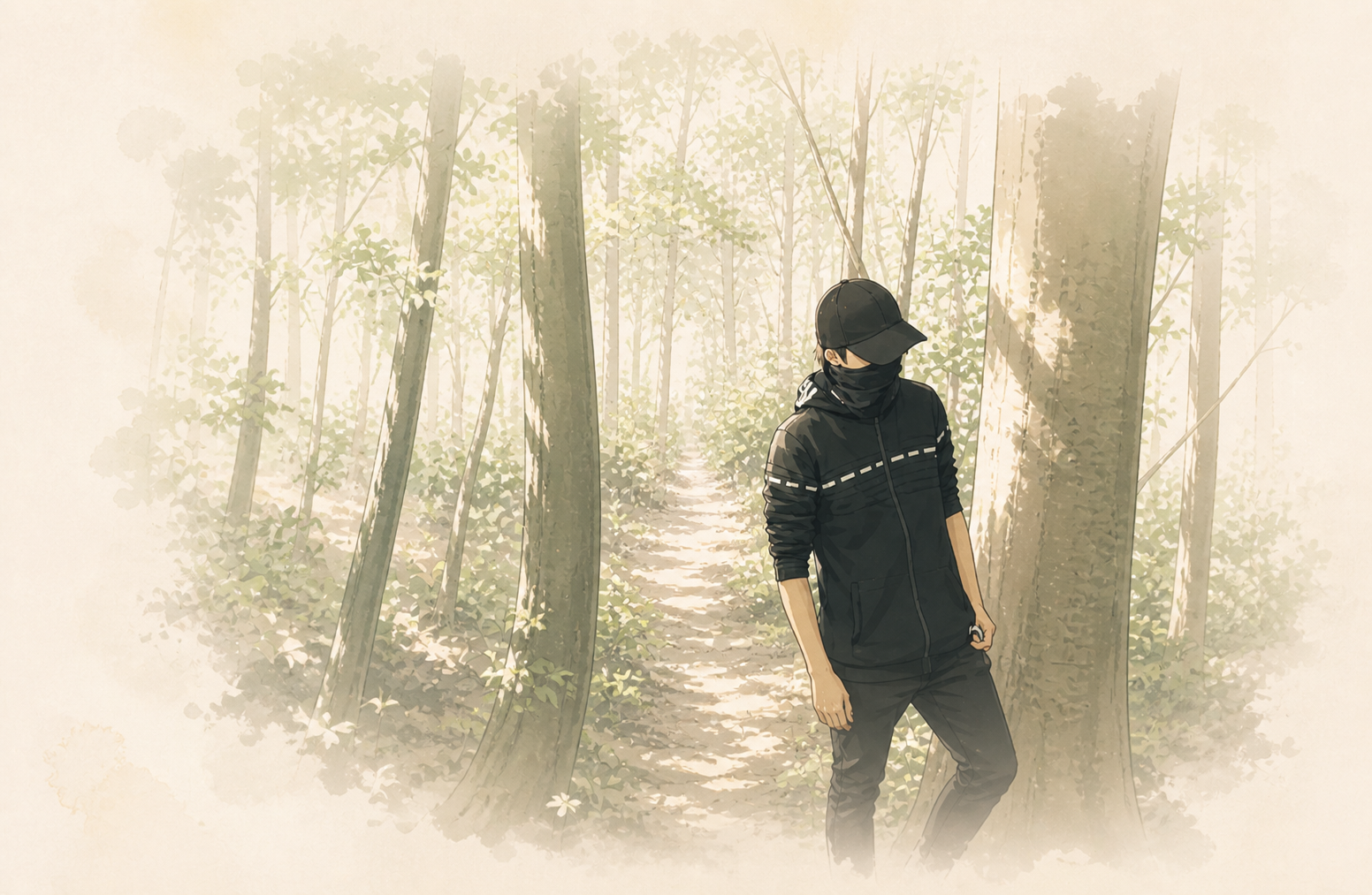 Anime-Charakter im Wald (Light)